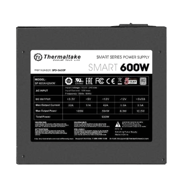 FUENTE GAMER THERMALTAKE SMART WHITE 600W 80 PLUS