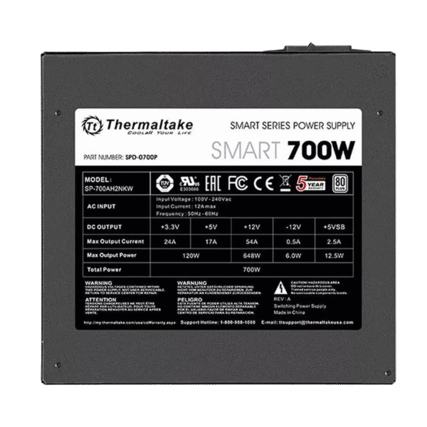 FUENTE GAMER THERMALTAKE SMART WHITE 700W 80 PLUS