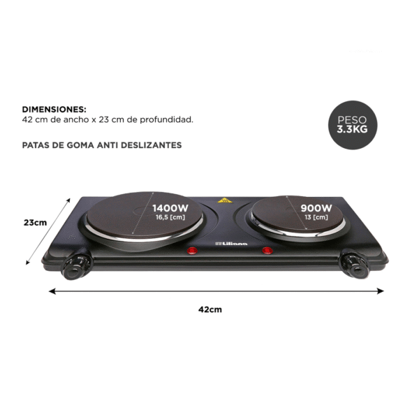 LILIANA ANAFE ELECTRICO 2 HORNALLA 1600 800W