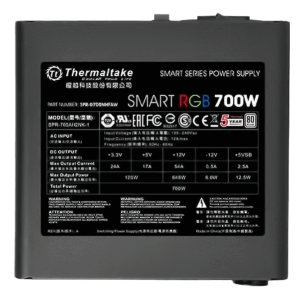 FUENTE GAMER THERMALTAKE SMART RGB 700W 80 PLUS