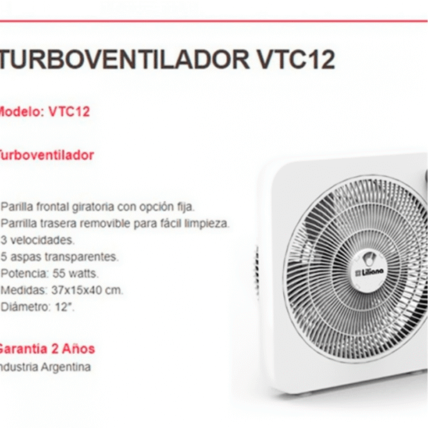 LILIANA VENTILADOR TURBO CON DIFUSOR 12 5 ASPAS TRANSP.